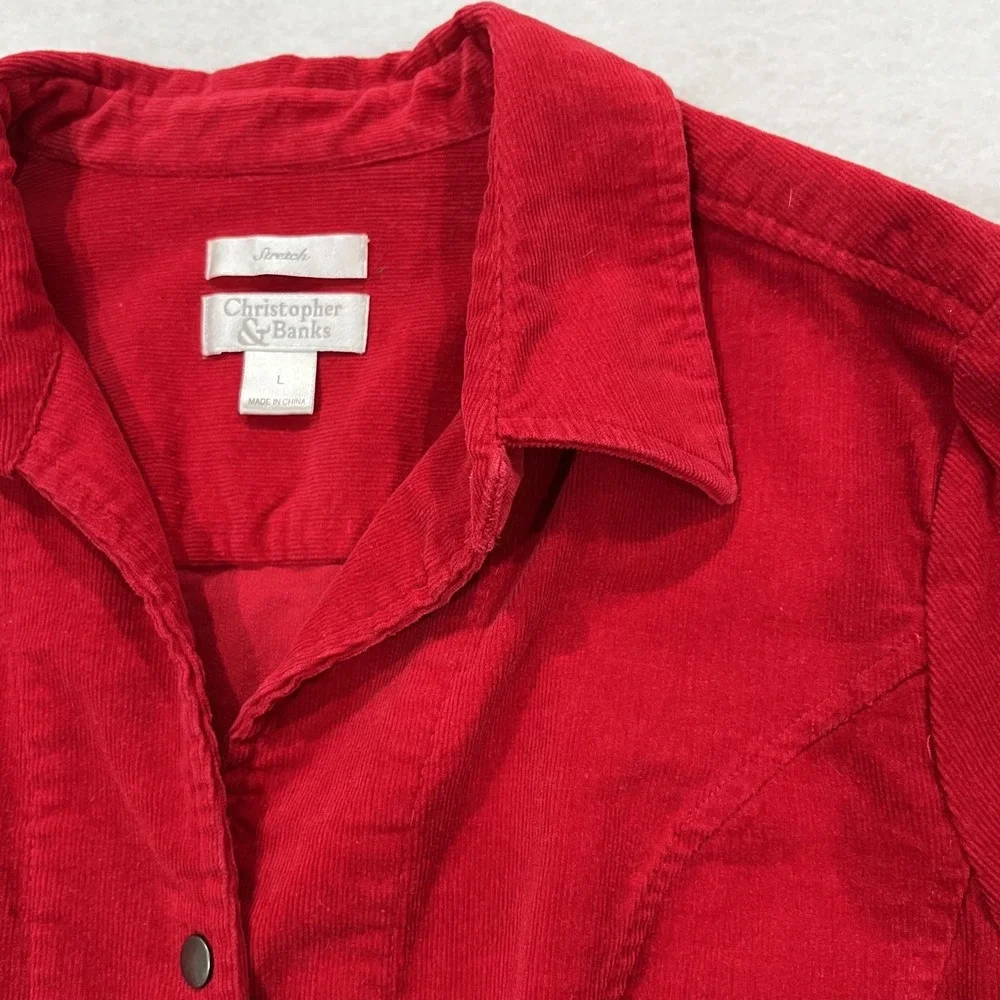 Corduroy Jacket Womens Large Red  Tomato Girl Fall Blazer Office Western Snap